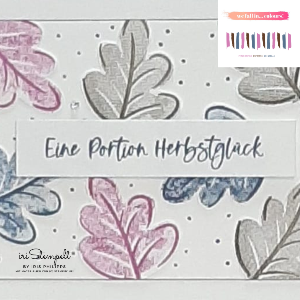 Herbstskarte mit den Farben Petunienpink, Espresso und Abendblau